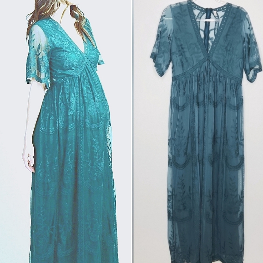 Garden Fairy Ethereal Dainty Romantic Pre Post Maternity Lace Maxi Dress Size M